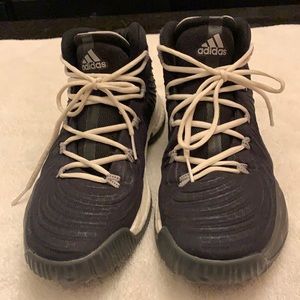 Adidas black fabric and leather basketball shoes.  Size 11 with white laces.